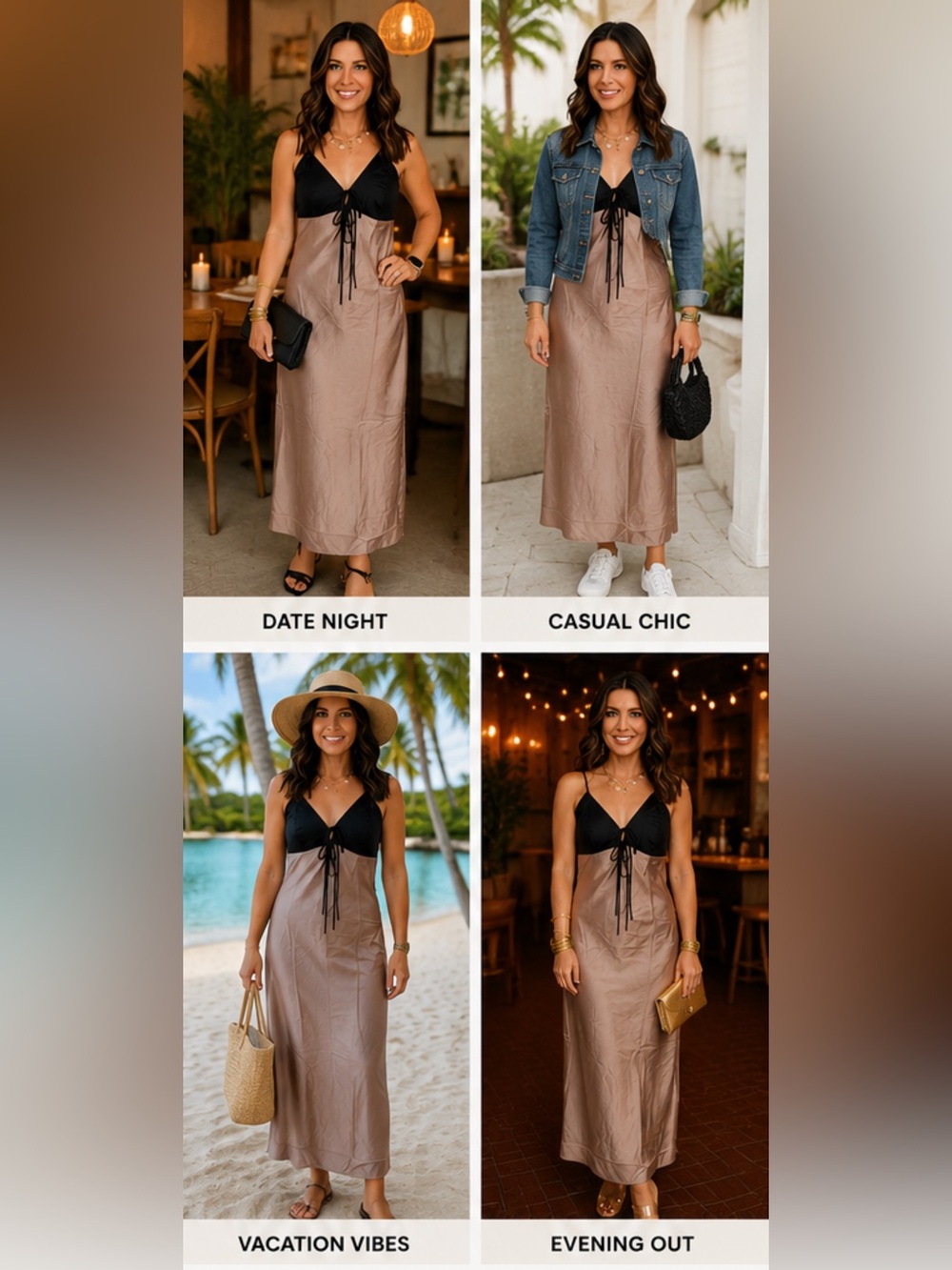 Lumiere Black & Taupe Two-Tone Slip Dress